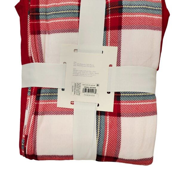 Women's Henley Pajama Gift Set Stars Above Cream Red Tartan Plaid Flannel - Picture 3 of 3